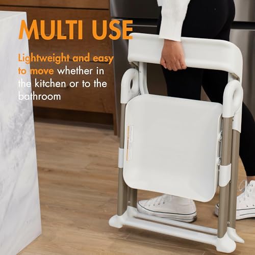 Boon Pivot Toddler Tower Kids Kitchen Step Stool   Folding Step Stool for Bathroom Sink or Kitchen Counter   CPC Certification   White   Ages 18 Months to 4 Years
