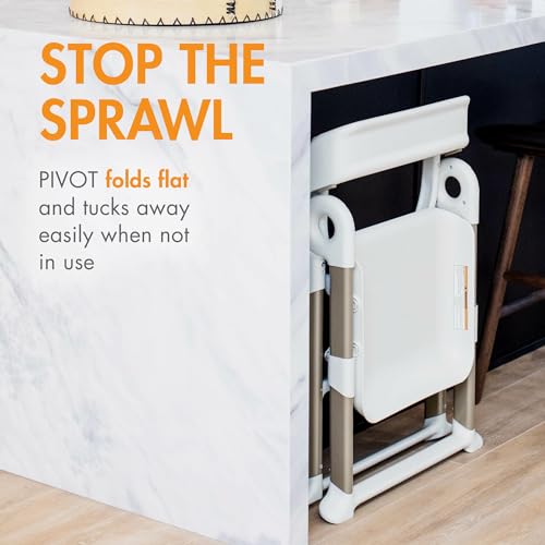 Boon Pivot Toddler Tower Kids Kitchen Step Stool   Folding Step Stool for Bathroom Sink or Kitchen Counter   CPC Certification   White   Ages 18 Months to 4 Years