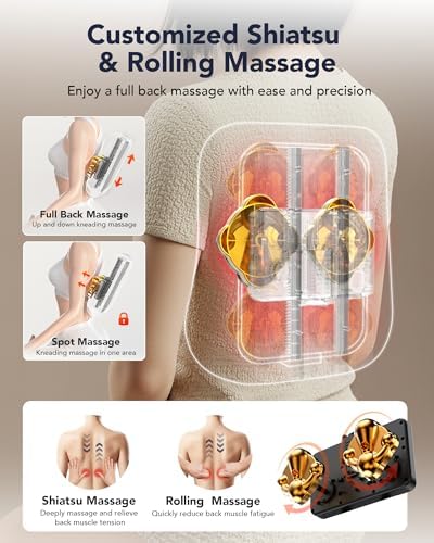 Boriwat Back Massager with Heat  Shiatsu 4D Kneading Rolling Up and Down Back Massage for Pain Relief Deep Tissue  Track Guided Lower Back Massager for Lumbar  Shoulder  Gifts for Women Men Mom Dad