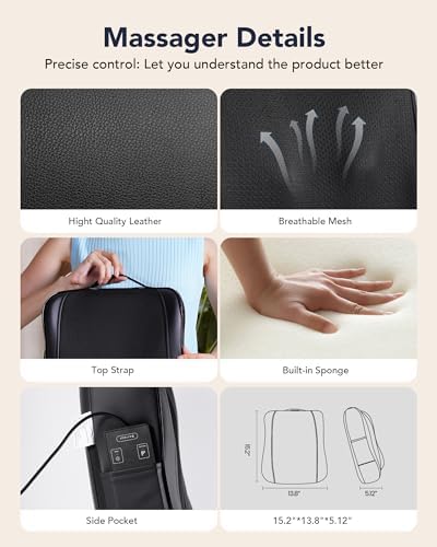 Boriwat Back Massager with Heat  Shiatsu 4D Kneading Rolling Up and Down Back Massage for Pain Relief Deep Tissue  Track Guided Lower Back Massager for Lumbar  Shoulder  Gifts for Women Men Mom Dad