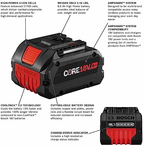 Bosch GBA18V80 2PK 18V CORE18V  Lithium Ion 8 Ah High Power Battery  2 Pack