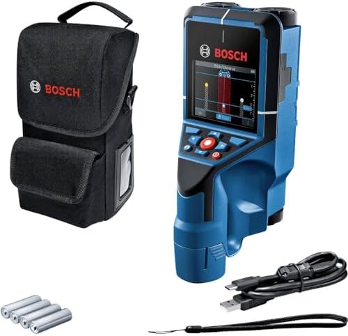 Bosch Professional Wallscanner D tect 200 C  detection of  non   live cables  metal  plastic pipes  wooden parts and cavities  USB C cable  4 AA batteries  bag 
