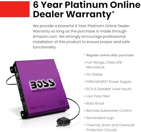 Boss Audio Systems R1100M P Monoblock Car Amplifier   1100 High Output  2 8 Ohm Stable  Low/High Level Inputs  Low Pass Crossover  MOSFET Power Supply