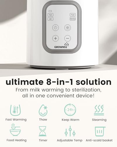 Bottle Warmer  GROWNSY 8 in 1 Fast Baby Milk Warmer with Timer for Breastmilk or Formula  Accurate Temperature Control  with Defrost  Sterili zing  Keep  Heat Baby Food Jars Function