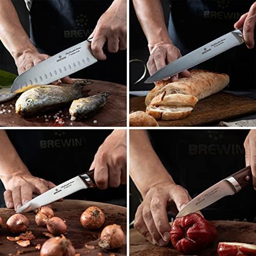 Brewin CHEFILOSOPHI Japanese Chef Knife Set 5 PCS with Elegant Red Pakkawood Handle Ergonomic Design Professional Ultra Sharp Kitchen Knives for Cooking High Carbon Stainless Steel