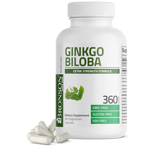 Bronson Ginkgo Biloba Extra Strength Apoya la función cerebral y soporte de memoria, 360 cápsulas vegetarianas