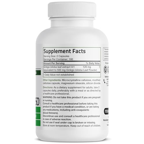 Bronson Ginkgo Biloba Extra Strength Apoya la función cerebral y soporte de memoria, 360 cápsulas vegetarianas