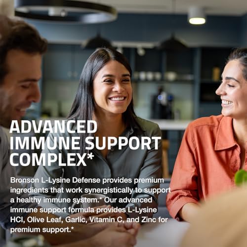 Bronson L Lysine Defense Immune Support Complex 1500 MG L Lysine Plus Olive Leaf  Garlic  Vitamin C and Zinc   Non GMO  250 Vegetarian Capsules