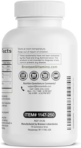 Bronson L Lysine Defense Immune Support Complex 1500 MG L Lysine Plus Olive Leaf  Garlic  Vitamin C and Zinc   Non GMO  250 Vegetarian Capsules