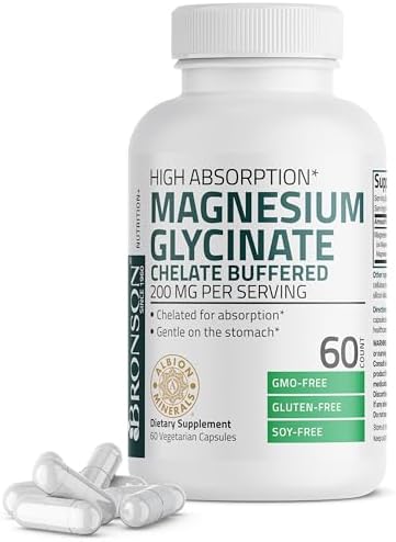 Bronson Magnesium Glycinate 200 MG per Serving Chelated for High Absorption  Gentle On Stomach  Non GMO  120 Vegetarian Capsules