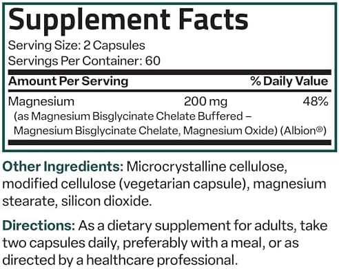 Bronson Magnesium Glycinate 200 MG per Serving Chelated for High Absorption  Gentle On Stomach  Non GMO  120 Vegetarian Capsules