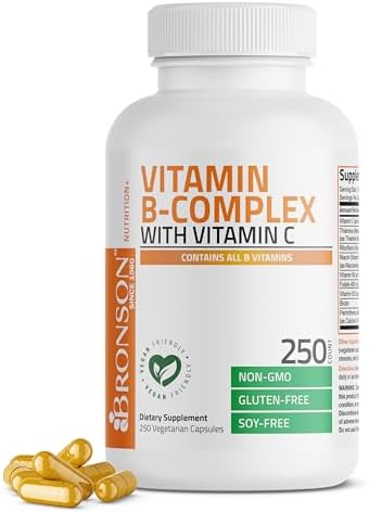 Bronson Vitamin B Complex with Vitamin C   Immune Health  Energy Support & Nervous System Support   Non GMO  250 Vegetarian Capsules