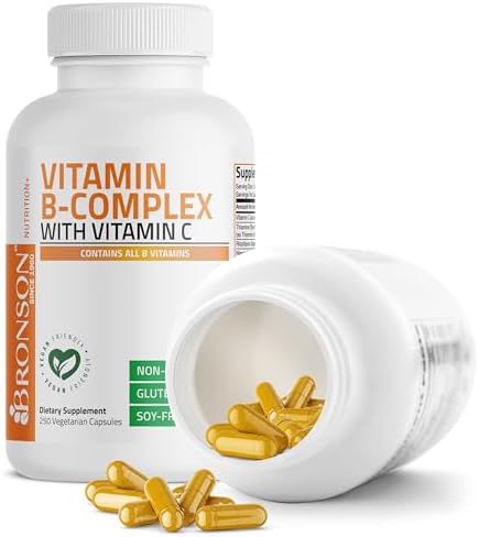 Bronson Vitamin B Complex with Vitamin C   Immune Health  Energy Support & Nervous System Support   Non GMO  250 Vegetarian Capsules