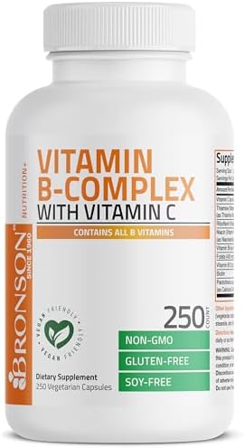 Bronson Vitamin B Complex with Vitamin C   Immune Health  Energy Support & Nervous System Support   Non GMO  250 Vegetarian Capsules