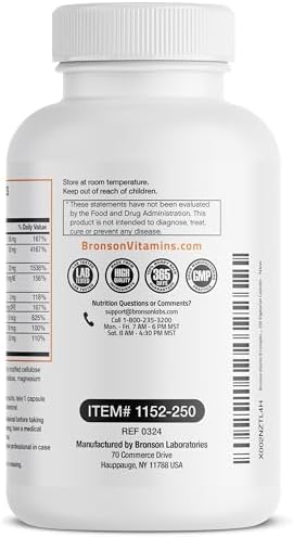 Bronson Vitamin B Complex with Vitamin C   Immune Health  Energy Support & Nervous System Support   Non GMO  250 Vegetarian Capsules