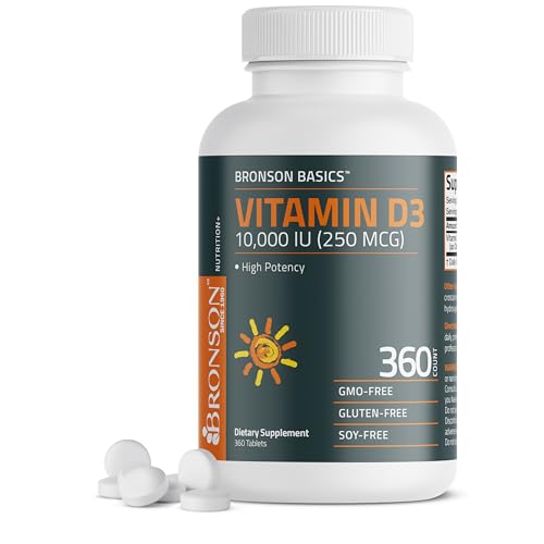 Bronson Vitamin D3 10 000iu  250mcg  1 Year Supply for Healthy Muscle Function and Immune Support  Non GMO  360 Tablets