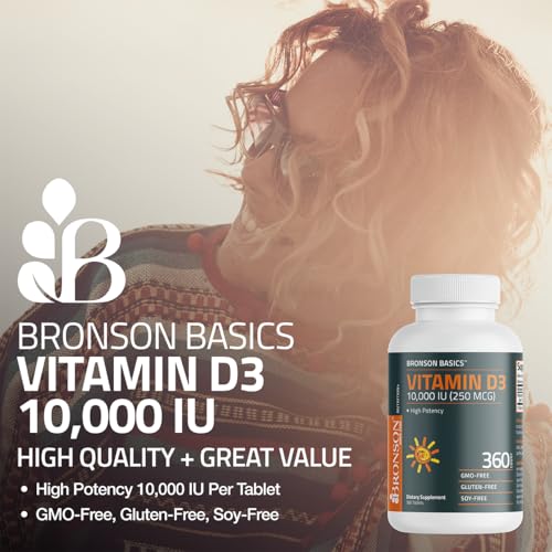 Bronson Vitamin D3 10 000iu  250mcg  1 Year Supply for Healthy Muscle Function and Immune Support  Non GMO  360 Tablets