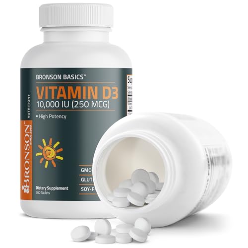 Bronson Vitamin D3 10 000iu  250mcg  1 Year Supply for Healthy Muscle Function and Immune Support  Non GMO  360 Tablets