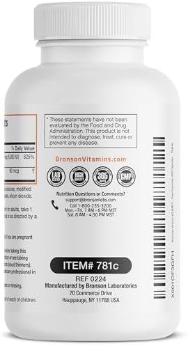 Bronson Vitamin K2 D3  MK7  Supplement Non GMO Formula Vitamin D3 5000IU  125 mcg  & 90 mcg K2 MK 7  Easy to Swallow D & K Complex  60 Capsules