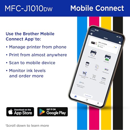 Brother MFC J1010DW Wireless Color Inkjet All in One Printer  Duplex Printing  Mobile & Cloud Print  Compact Design  1 8 Color Display  Works with Alexa