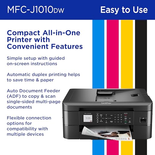 Brother MFC J1010DW Wireless Color Inkjet All in One Printer  Duplex Printing  Mobile & Cloud Print  Compact Design  1 8 Color Display  Works with Alexa