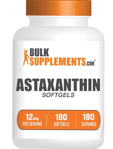 BulkSupplements com Astaxanthin 12mg Softgels   Astaxanthin Supplements  Antioxidant Source   Gluten Free  1 Softgel per Serving  180 Count  Pack of 1 