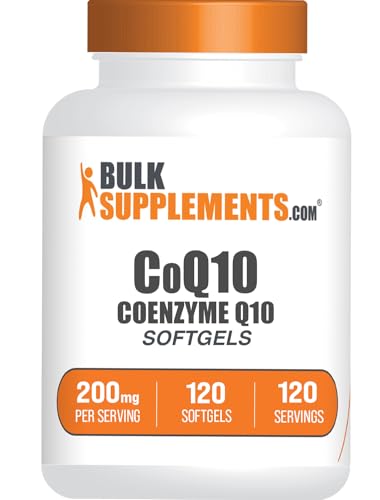 BulkSupplements com CoQ10 200mg Softgels   for Heart Health  Coenzyme Q10 200mg Supplement  Gluten Free  1 Softgel per Serving  120 Count  Pack of 1 