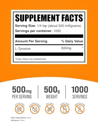 BulkSupplements com L Tyrosine Powder   Sports Nutrition  Amino Acid Supplement   Unflavored & Gluten Free  500mg per Serving  100g  3 5 oz   Pack of 1