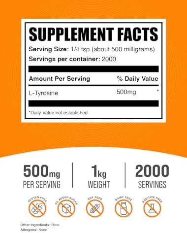 BulkSupplements com L Tyrosine Powder   Sports Nutrition  Amino Acid Supplement   Unflavored & Gluten Free  500mg per Serving  100g  3 5 oz   Pack of 1