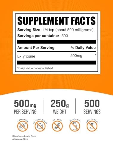 BulkSupplements com L Tyrosine Powder   Sports Nutrition  Amino Acid Supplement   Unflavored & Gluten Free  500mg per Serving  100g  3 5 oz   Pack of 1
