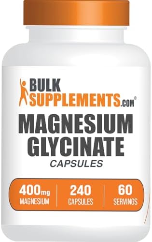 BulkSupplements.com Cápsulas de Glicinato de Magnesio - Suplemento de Magnesio, Forma Altamente Absorbida - Sin Gluten, 4 Cápsulas por Porción (400mg), 240 Unidades (Paquete de 1)