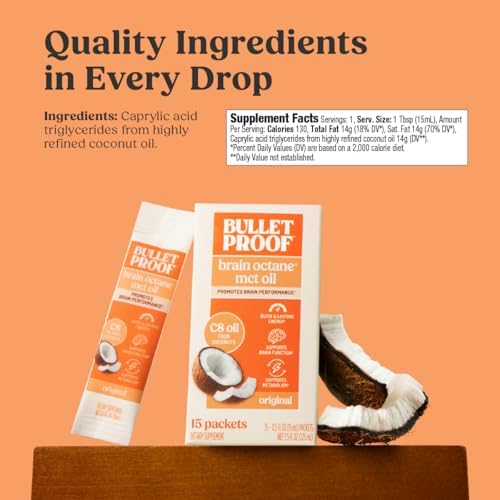 Bulletproof Brain Octane C8 MCT Oil  32 Ounces  Keto Supplement for Sustained Energy and Fewer Cravings