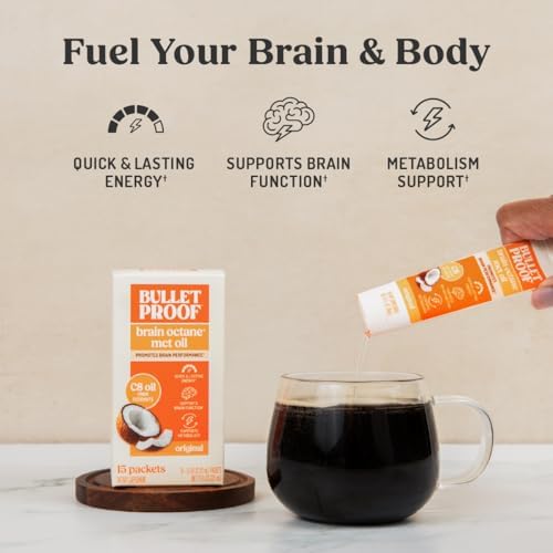 Bulletproof Brain Octane C8 MCT Oil  32 Ounces  Keto Supplement for Sustained Energy and Fewer Cravings