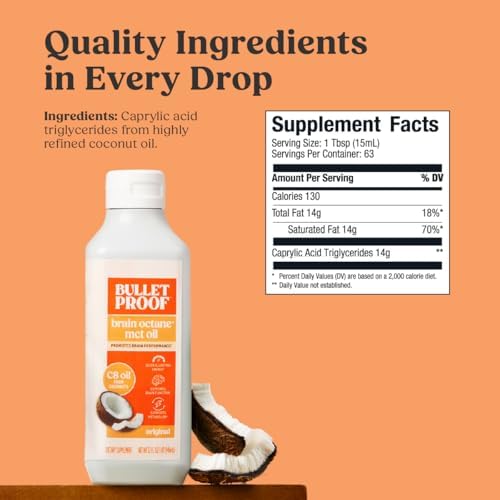 Bulletproof Brain Octane C8 MCT Oil  32 Ounces  Keto Supplement for Sustained Energy and Fewer Cravings