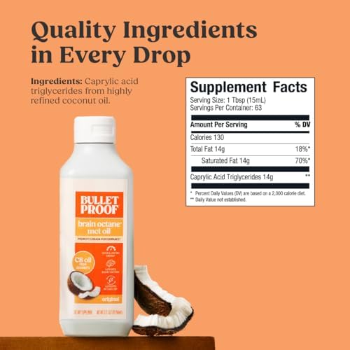 Bulletproof Brain Octane C8 MCT Oil  32 Ounces  Keto Supplement for Sustained Energy and Fewer Cravings