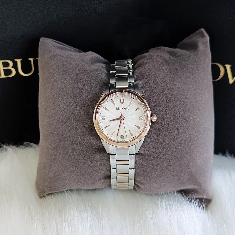 Bulova 98P200 Lady Sutton White&Rose Gold Diamond Quartz Women s New Watch 28mm
