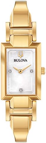 Bulova Ladies Classic Diamond Dial Quartz Stainless Steel Watch  Rectangle  Mother of Pearl