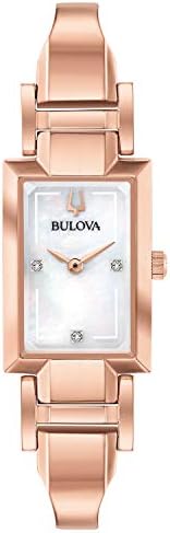 Bulova Ladies Classic Diamond Dial Quartz Stainless Steel Watch  Rectangle  Mother of Pearl