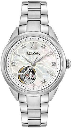 Bulova Ladies Classic Diamond 3 Hand Automatic in Stainless Steel  Mother of Pearl Dial and Open Aperture Dial