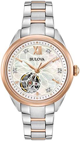 Bulova Ladies Classic Diamond 3 Hand Automatic in Stainless Steel  Mother of Pearl Dial and Open Aperture Dial