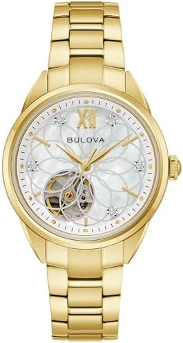 Bulova Ladies Classic Diamond 3 Hand Automatic in Stainless Steel  Mother of Pearl Dial and Open Aperture Dial