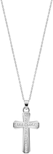 Bulova Ladies Crystal Stainless Steel Box Set with White Mother of Pearl Dial 3 Hand Quartz Watch and Cross Crystal Pendant Necklace  30mm Style 96X163