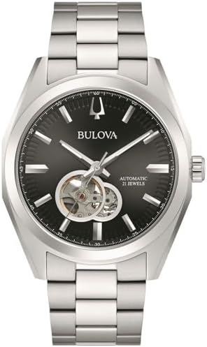 Bulova Mens Classic Surveyor 3 Hand Automatic Watch  Hack Feature  Luminous Hand  Open Aperture  Screw Back Case  42mm
