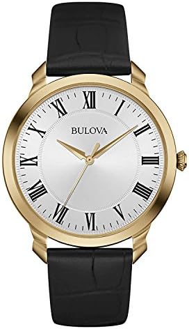 Bulova Mens Classic 3 Hand Quartz Black Leather Strap Watch  Roman Numeral Markers  41mm