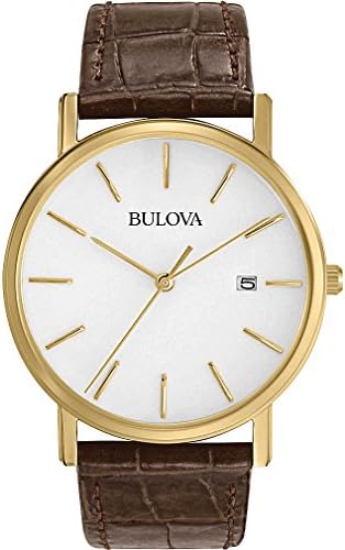 Bulova Mens Classic 3 Hand Calendar Date Quartz Leather Strap Watch  Buckle  37mm