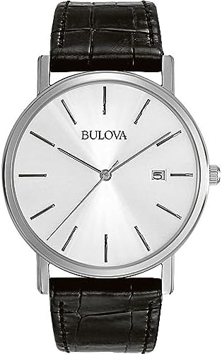 Bulova Mens Classic 3 Hand Calendar Date Quartz Leather Strap Watch  Buckle  37mm