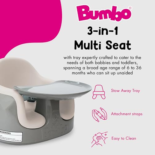 Bumbo 3 in 1 Multi Seat for 6 to 36 Months  Travel Baby Feeding & Play Floor Seat  All in One Portable Booster with Tray & Toddler High Chair  Taupe