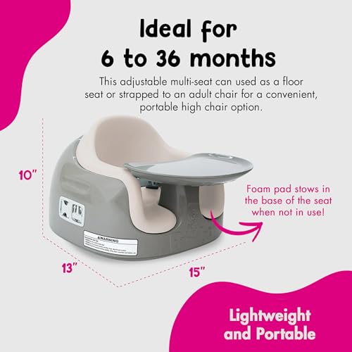 Bumbo 3 in 1 Multi Seat for 6 to 36 Months  Travel Baby Feeding & Play Floor Seat  All in One Portable Booster with Tray & Toddler High Chair  Taupe