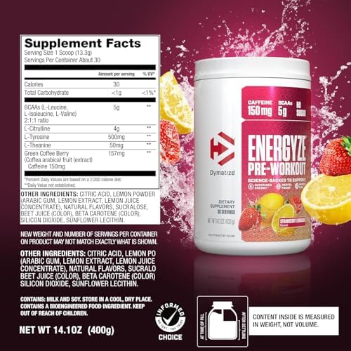 Bundle of Dymatize Energyze Pre Workout Powder and Creatine Monohydrate Combo for Training and Recovery