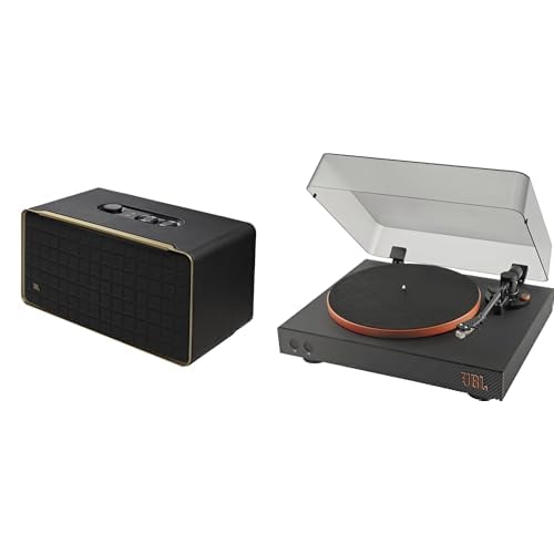 Paquete de JBL Authentics 500 - Altavoz de estilo retro para el hogar con Bluetooth, control de voz, Dolby Atmos, reproducción multihabitación, autoajuste automático + JBL Spinner - Tocadiscos